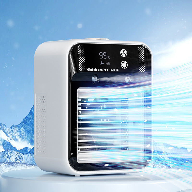 Portable air cooler shown with water tank for the spray function
