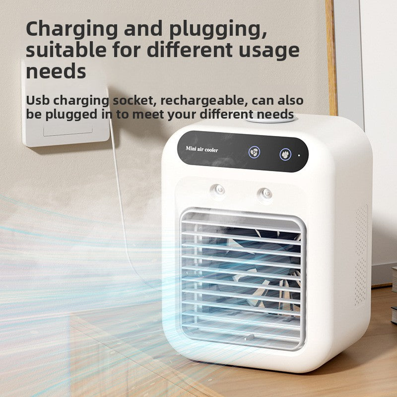 Compact misting fan sized for a desktop or dorm room setup