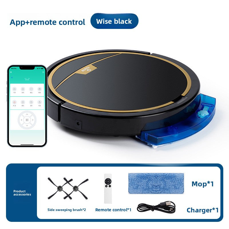 Robot vacuum shown mid-clean on a hard floor picking up dust and debris