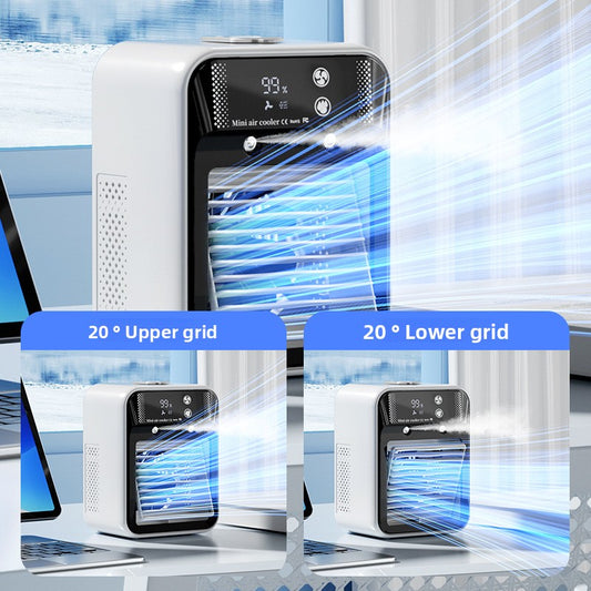 L7 model portable misting fan in white with English display